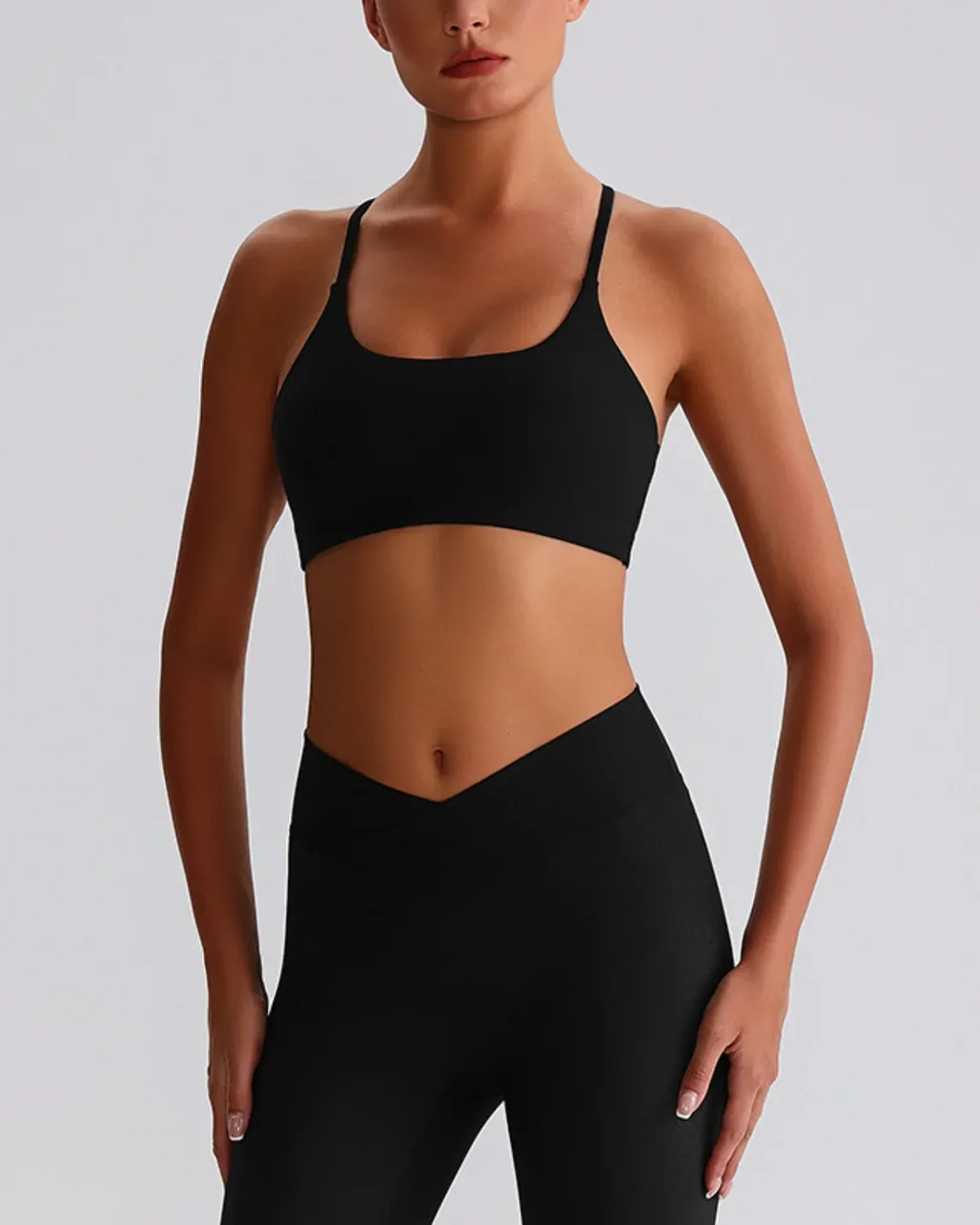 Ribbed Cami Back Yoga Bra - Black