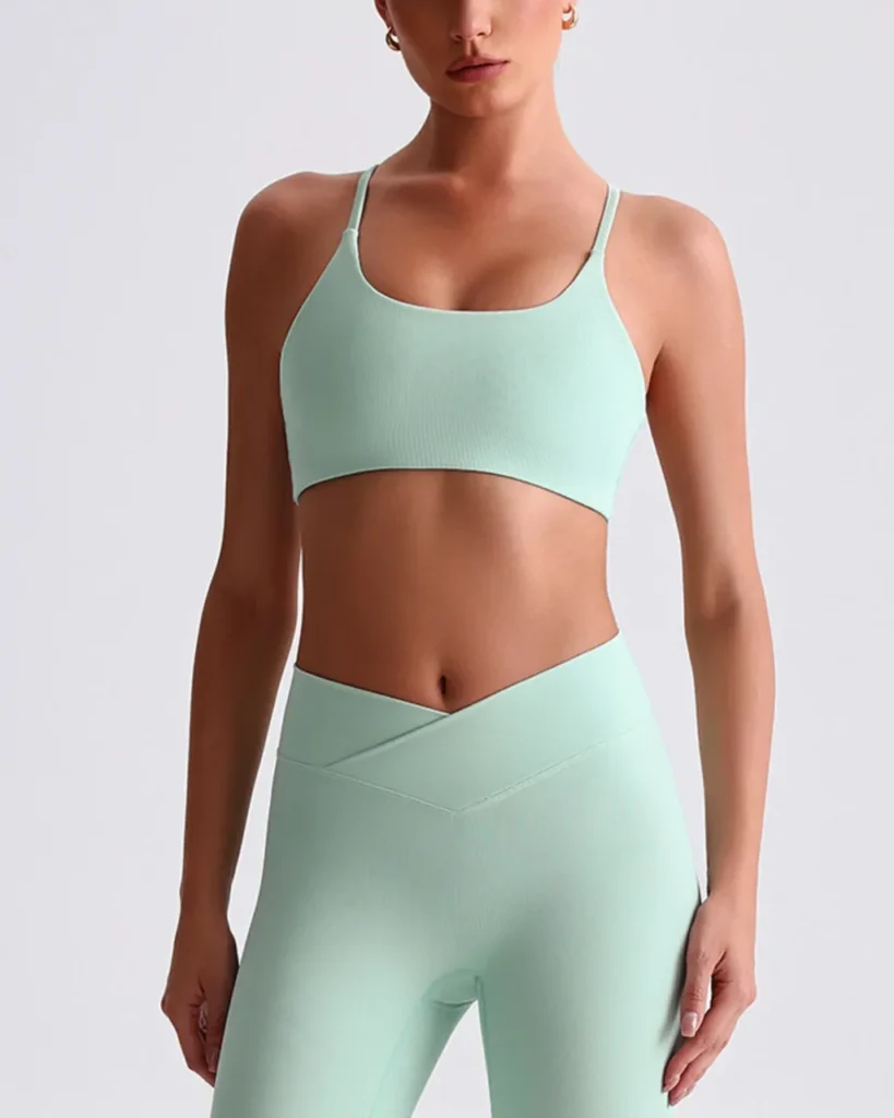 Ribbed Cami Back Yoga Bra - Mint Frost