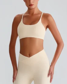 Ribbed Cami Back Yoga Bra - Warm Greige