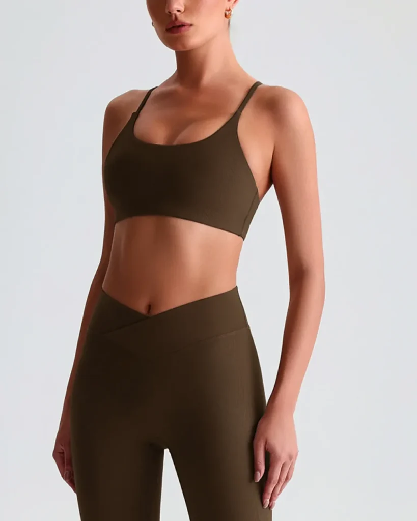 Ribbed Cami Back Yoga Bra - Warm Walnut Brown