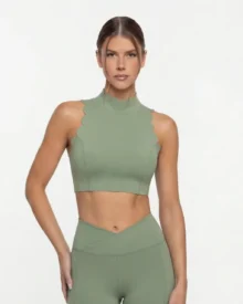 Halter Lace Crisscross Back Yoga Bra - Sage Green