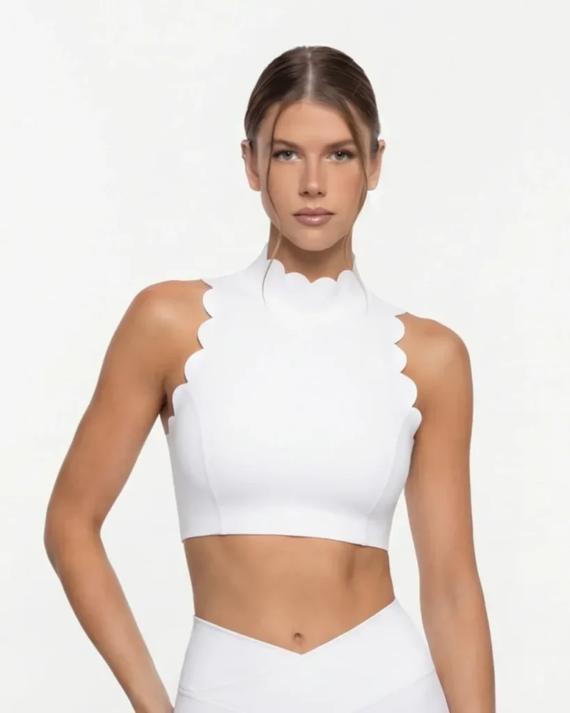 Halter Lace Crisscross Back Yoga Bra - White