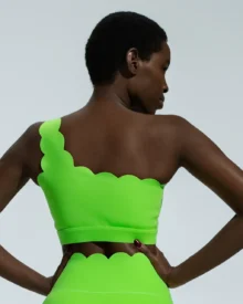 One Shoulder Removable Cup Yoga Bra - Lime Green