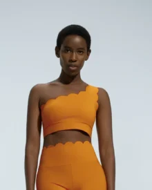 One Shoulder Removable Cup Yoga Bra - Orange