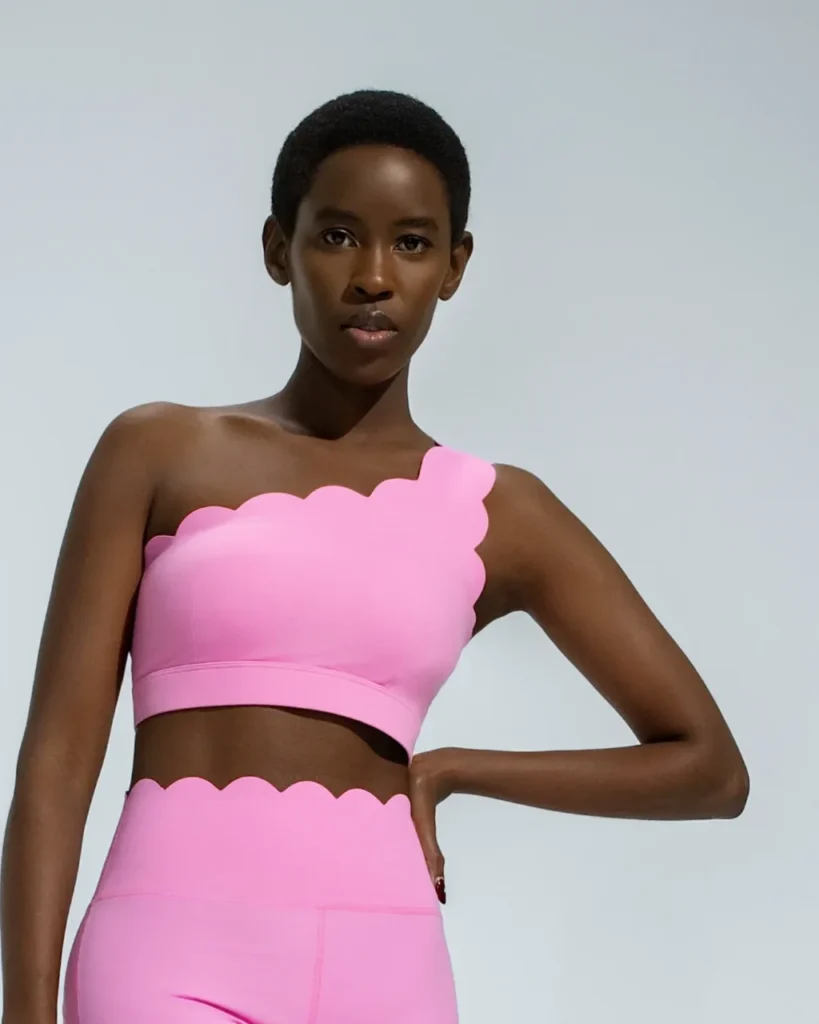 One Shoulder Removable Cup Yoga Bra - Pink