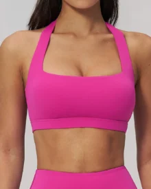 Halter Cloud Feel Hollow Out High Support Sports Bra - Hot Pink