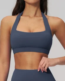 Halter Cloud Feel Hollow Out High Support Sports Bra - Slate