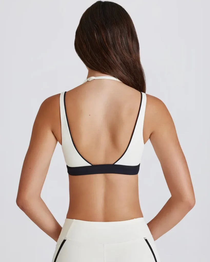 Color Block Fake Two-Piece Halter Bra - White