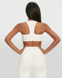 Zip Color Block Nude Sports Bra - White