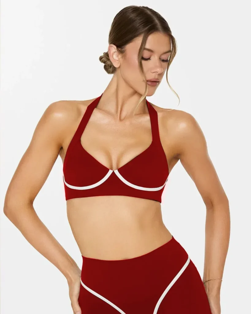 Halter Color Block Backless Yoga Set - Burgundy