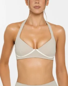 Halter Color Block Backless Yoga Set - Gray