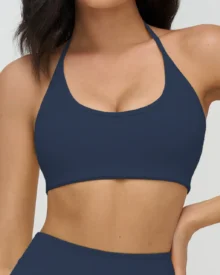 Halter Brushed Hollow Out Sports Bra - Charcoal