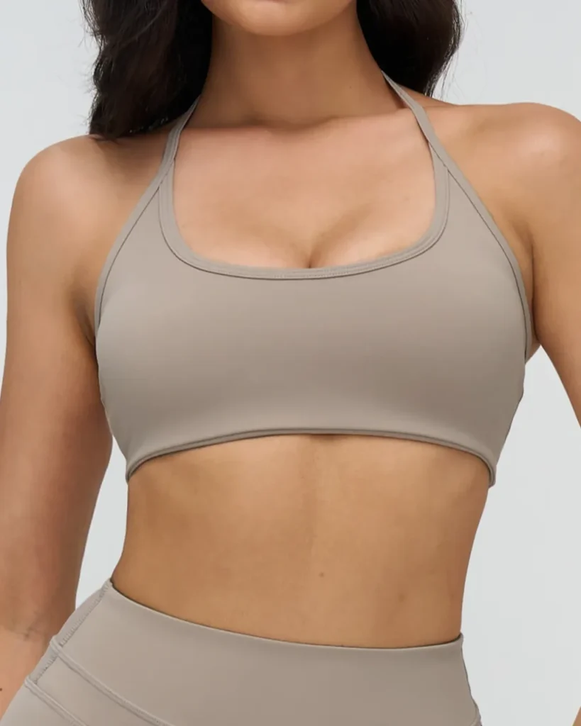 Halter Brushed Hollow Out Sports Bra - Gray
