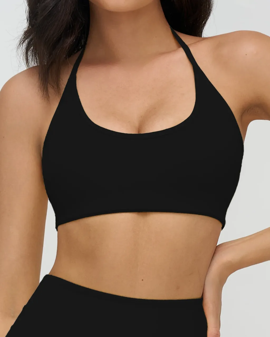 Halter Brushed Hollow Out Sports Bra - Navy