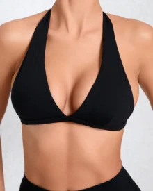 Halter Quick Dry Backless Yoga Bra - Black