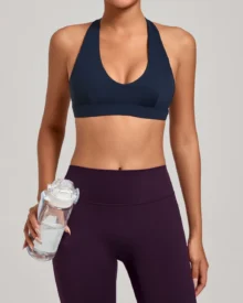 Halter Padded Tight Yoga Bra - Navy