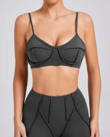 Thin Strap Backless Sports Tank Top - Gray