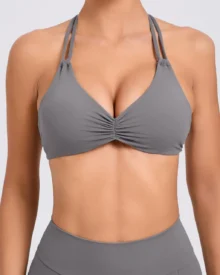 Double Adjust Buckle Halter Quick Dry Yoga Tank - Gray