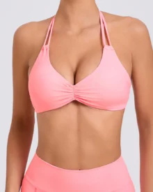 Double Adjust Buckle Halter Quick Dry Yoga Tank - Pink