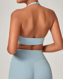 Halter Breathable Yoga Bra - Soft Mist Blue