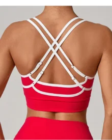 Color Block Backless Nude Yoga Tank - Red