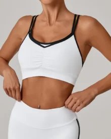 Color Block Backless Nude Yoga Tank - White