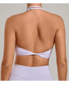 Zipper Twist Halter Yoga Bra - Lilac Mist