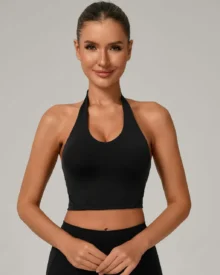 Adjustable Halter Quick Dry Yoga Bra - Black