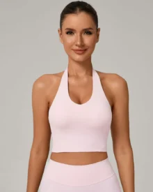 Adjustable Halter Quick Dry Yoga Bra - Cream