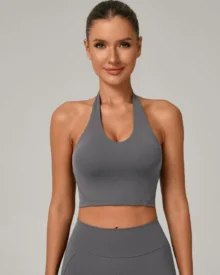 Adjustable Halter Quick Dry Yoga Bra - Gray