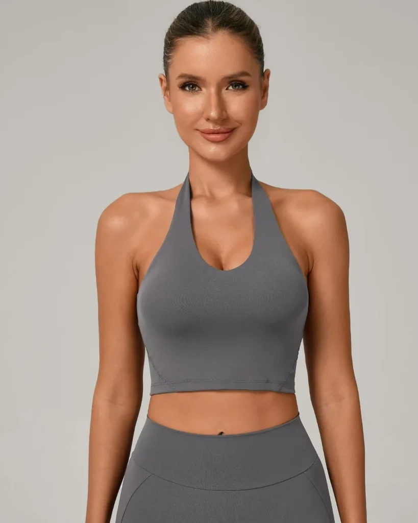 Adjustable Halter Quick Dry Yoga Bra - Gray