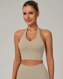 Adjustable Halter Quick Dry Yoga Bra - Muted Taupe
