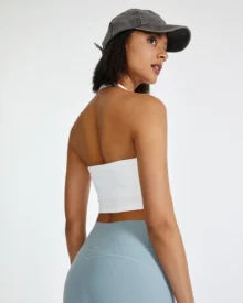 Ribbed Halter Shock Absorbing Yoga Bra - White