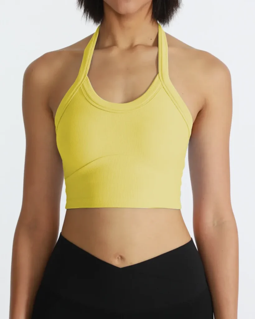 Ribbed Halter Shock Absorbing Yoga Bra - Yellow