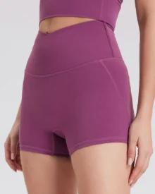 One Piece Seamless Sculpt Hip Lifting Yoga Shorts With Pocket - Purple