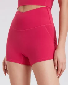 One Piece Seamless Sculpt Hip Lifting Yoga Shorts With Pocket - Red