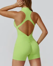 Zipper Beauty Back High Intensity Nude Yoga Jumpsuit - Lime Green