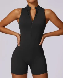 Zipper Beauty Back High Intensity Nude Yoga Jumpsuit - Midnight