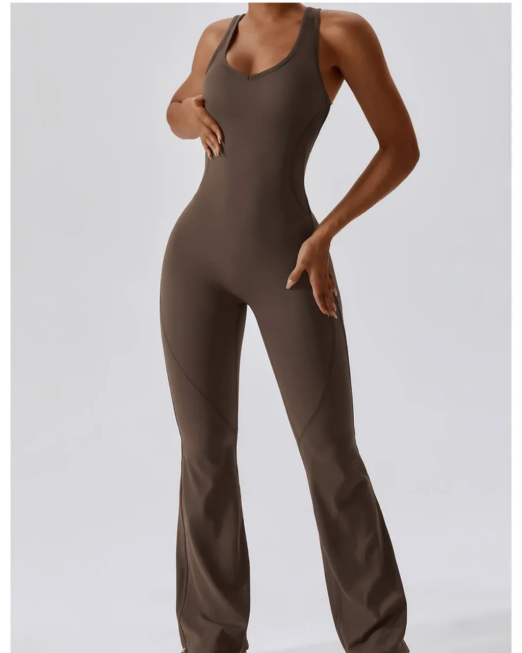Quick Dry Hip Lifting Flare Yoga Jumpsuit - Charcoal