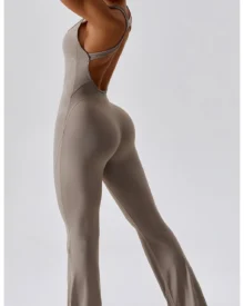 Quick Dry Hip Lifting Flare Yoga Jumpsuit - dark grey