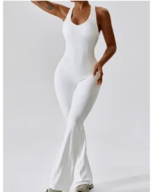 Quick Dry Hip Lifting Flare Yoga Jumpsuit - off-white
