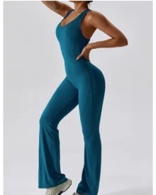 Quick Dry Hip Lifting Flare Yoga Jumpsuit - teal
