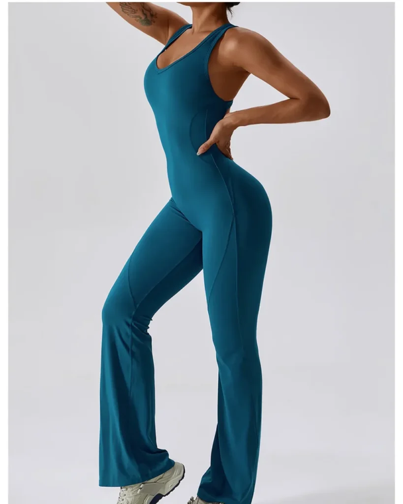 Quick Dry Hip Lifting Flare Yoga Jumpsuit - teal
