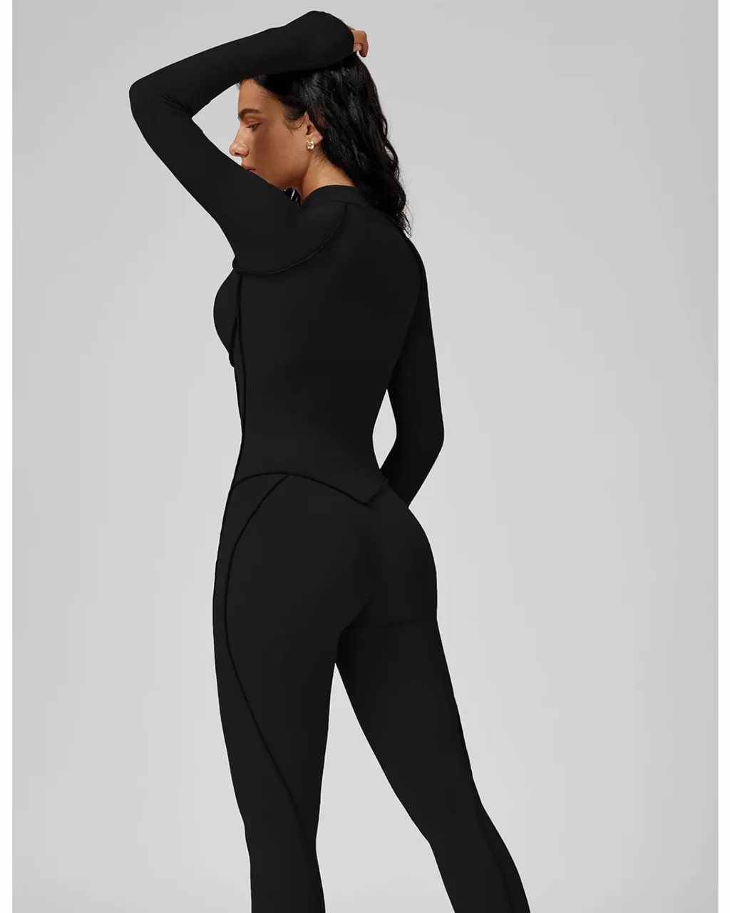 Jumpsuit Yoga Con Cuello Alto Y Cremallera Parcial - negro