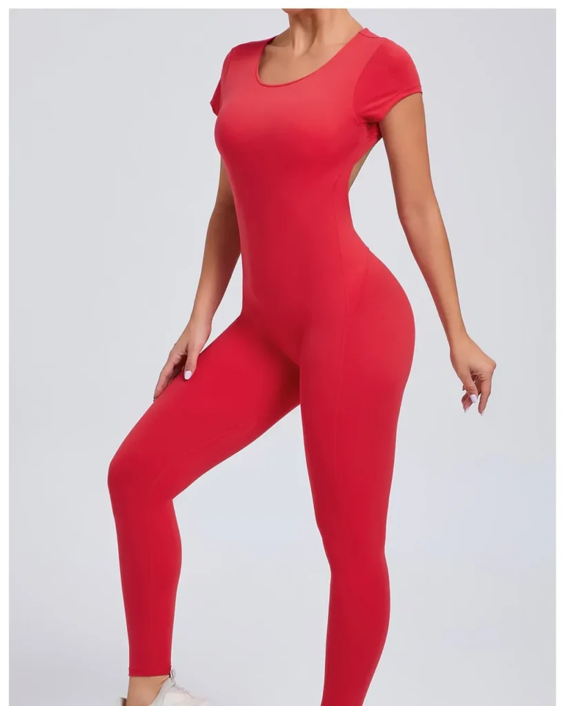 Short Sleeve Backless Quick Dry Hip Lifting Yoga Jumpsuit - Red