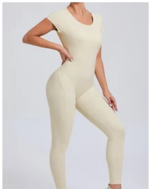 Short Sleeve Backless Quick Dry Hip Lifting Yoga Jumpsuit - white