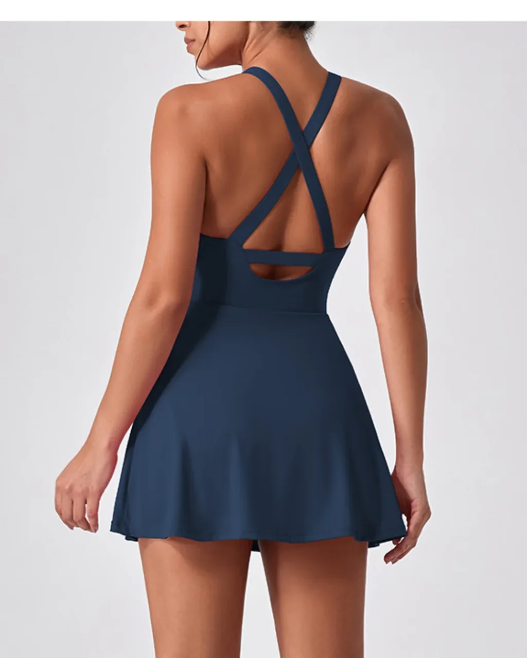 Vestido Tenis Sin Espalda Secado Rápido - azul marino