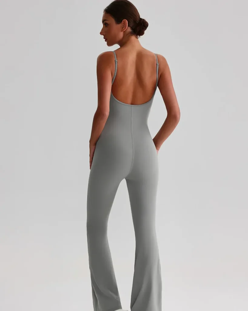Adjustable Strap Backless Tight Yoga Jumpsuit - Dark Grey