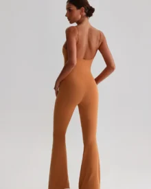Adjustable Strap Backless Tight Yoga Jumpsuit - Mustard