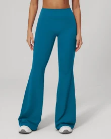 Brushed High Waist Flared Sports Pants - Teal
